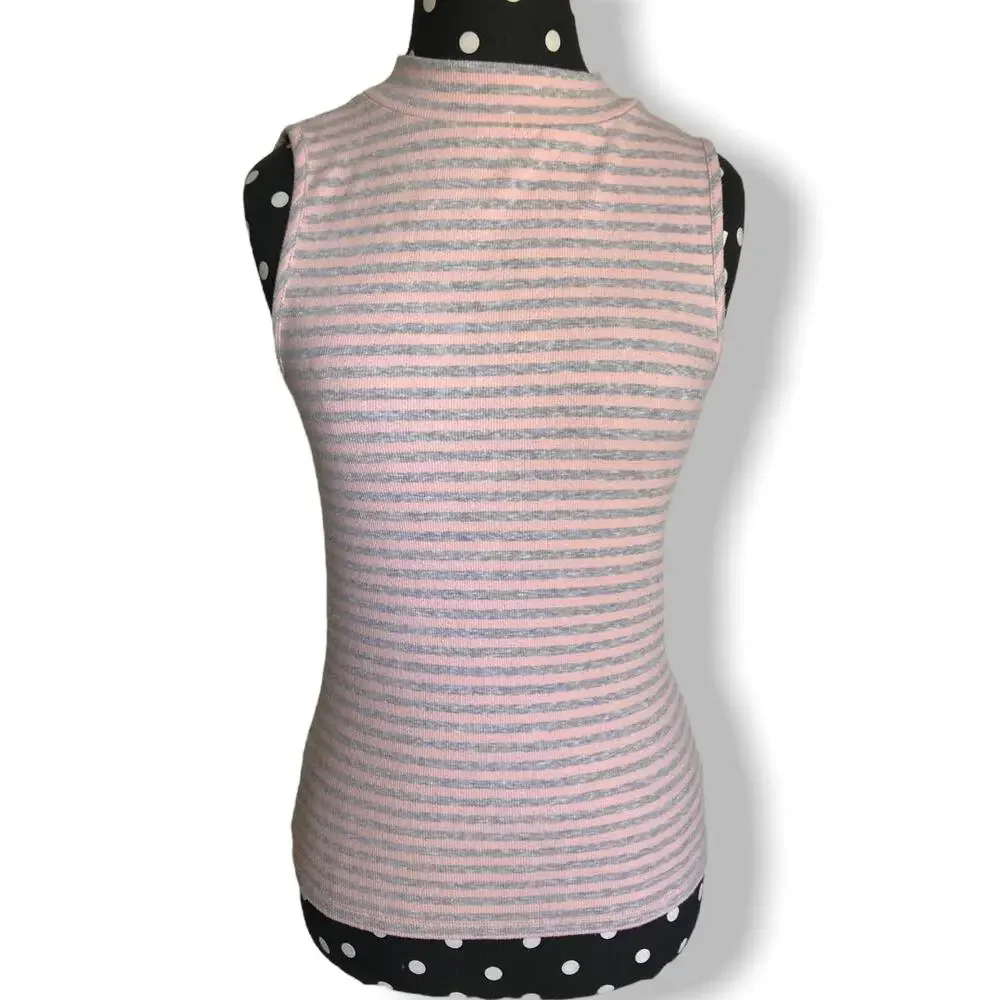 Tucker & Tate Girls Tank Top Size XL 14 16 Pink Gray Rib Knit Stripe Mock Neck